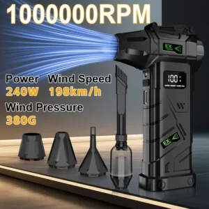 Ventilateur puissant et violent 1000000 tr/min Souffleur d'air turbo 380G Poussée à grande vitesse Souffleur turbo sans balais avec éclairage LED