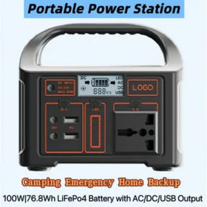 100W Portable Power Station, 76.8Wh LiFePO4 Battery with AC/DC/USB Output, Solar Charging for Camping Emergency Home Backup