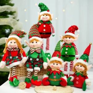 Lutin de Noël scintillant – Figurine décorative assise pour fenêtres et tables