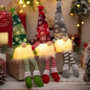 Lutins de Noël sans visage 2027 – Décorations en peluche tricotée avec éclairage LED