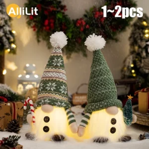 Lutin de Noël lumineux en tricot – Figurine décorative avec éclairage LED