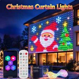 Guirlande lumineuse LED rideau de Noël – Contrôle par application, synchronisation musicale et motifs personnalisés