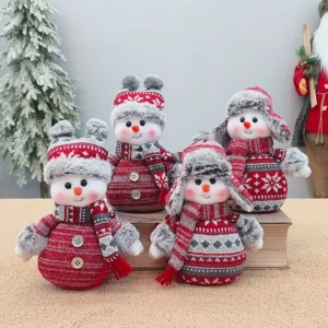 Bonhomme de neige décoratif en tissu tricoté – Figurine peluche de Noël