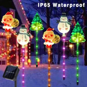 Ensemble de 6 décorations lumineuses solaires de Noël – Père Noël, sapin et rennes