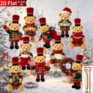 Ornements de Noël en bois plat 2D – Motifs bonnet et ourson