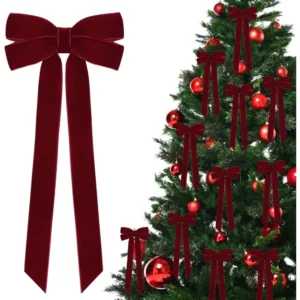 Ensemble de nœuds décoratifs en velours bourgogne – Décoration de Noël 23 cm
