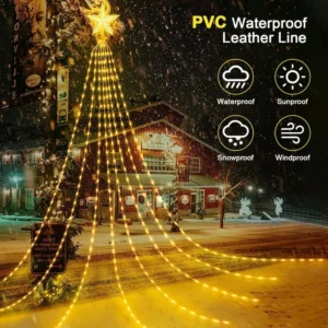 Guirlande lumineuse cascade 193 LED – Étoiles à cinq branches, 8 modes d’éclairage