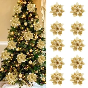 Fleurs décoratives scintillantes de Noël – Ornements pour sapin